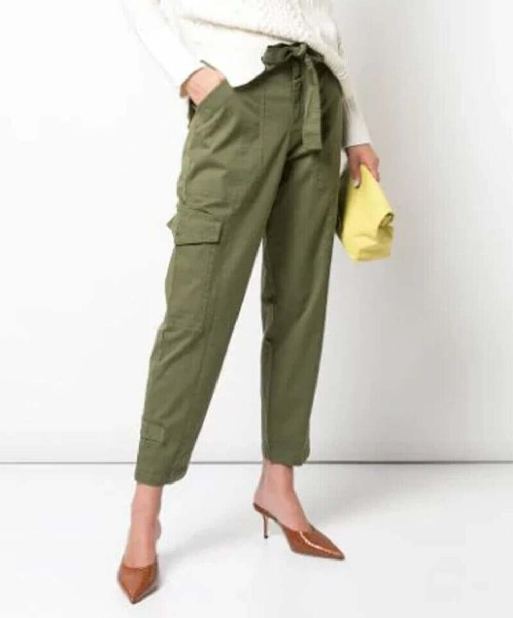 Alex Mill Women's 0 Army Olive Green Expedition Cropped Belted Slim Leg Pants